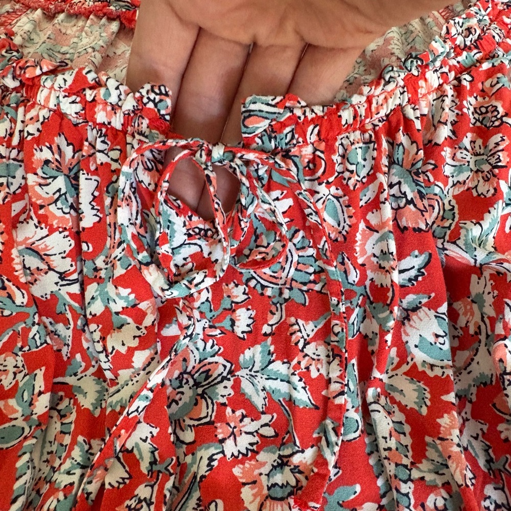 Old Navy Small Maternity Coral Orange with Blue Floral Pattern Dress - Picture 7 of 10